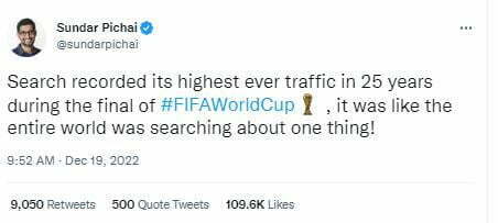 According to Pichai, the final match of FIFA World Cup 2022 between Argentina and France is ‘one of the greatest games ever’.
