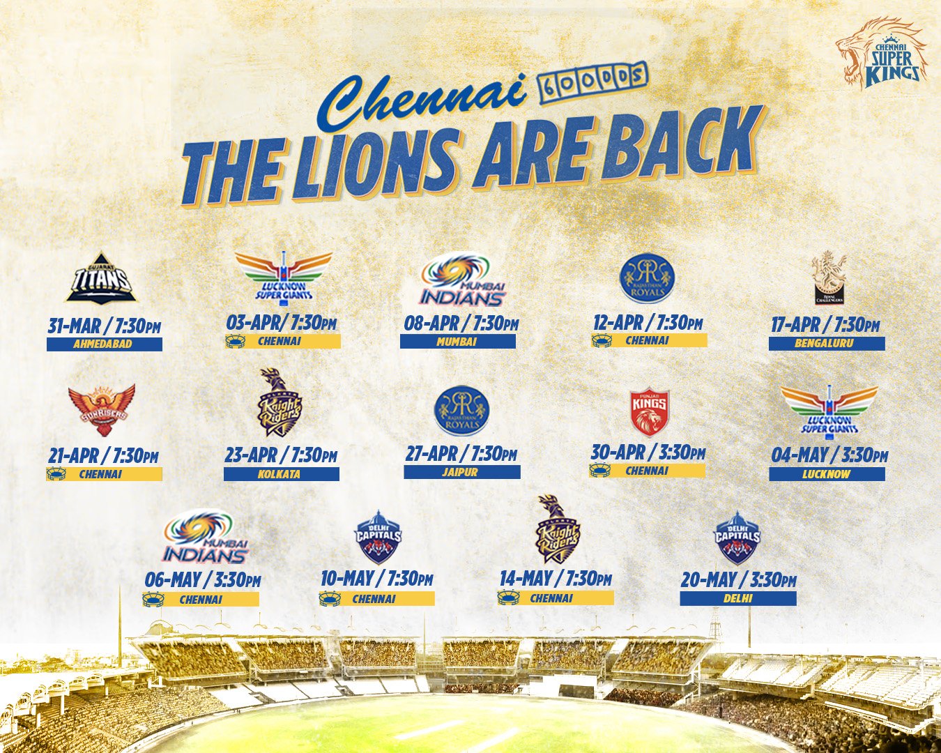 Chennai Super Kings CSK IPL 2023 Schedule Full Fixtures Matches Venue